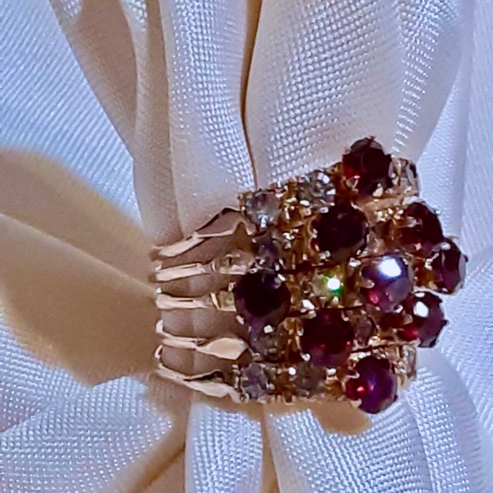 SOLD   HP! Rare Antique Harem Ring 14K Yellow Gold Garnet & Sapphire 5 Band - Picture 7 of 12